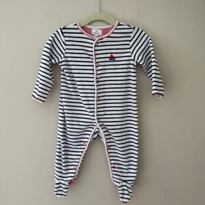 John Lewis Baby Striped Sailboat Sleepsuit Navy White Red 3-6 Months‎ Footie